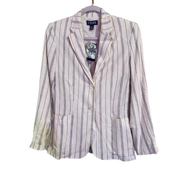 CHAPS Linen Blend off white with Navy Stripe Blazer NWT Sz 4 - Picture 1 of 7